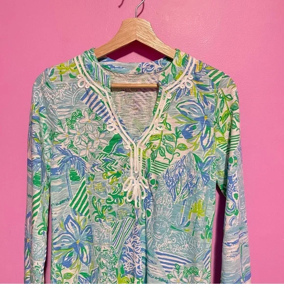 Lilly Pulitzer Tunic‎ Women’s Size Small Kaia Knit Blue Green 3/4 Sleeve - Picture 3 of 8